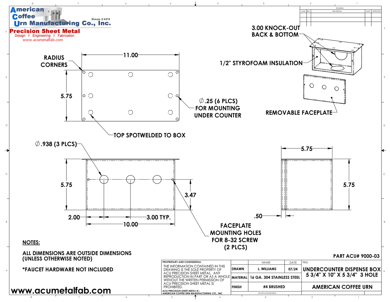 Under Counter Dispense Box | 10 Inch | 3 Holes