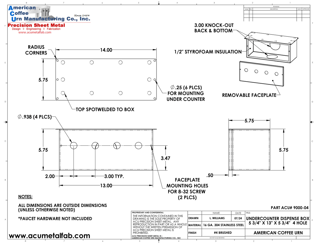 Under Counter Dispense Box | 13 Inch | 4 Holes