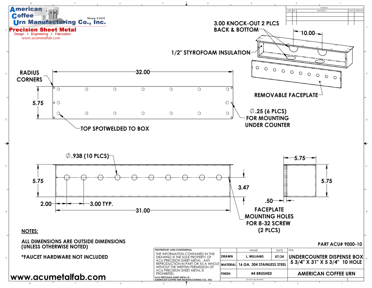 Under Counter Dispense Box | 31 Inch | 10 Holes