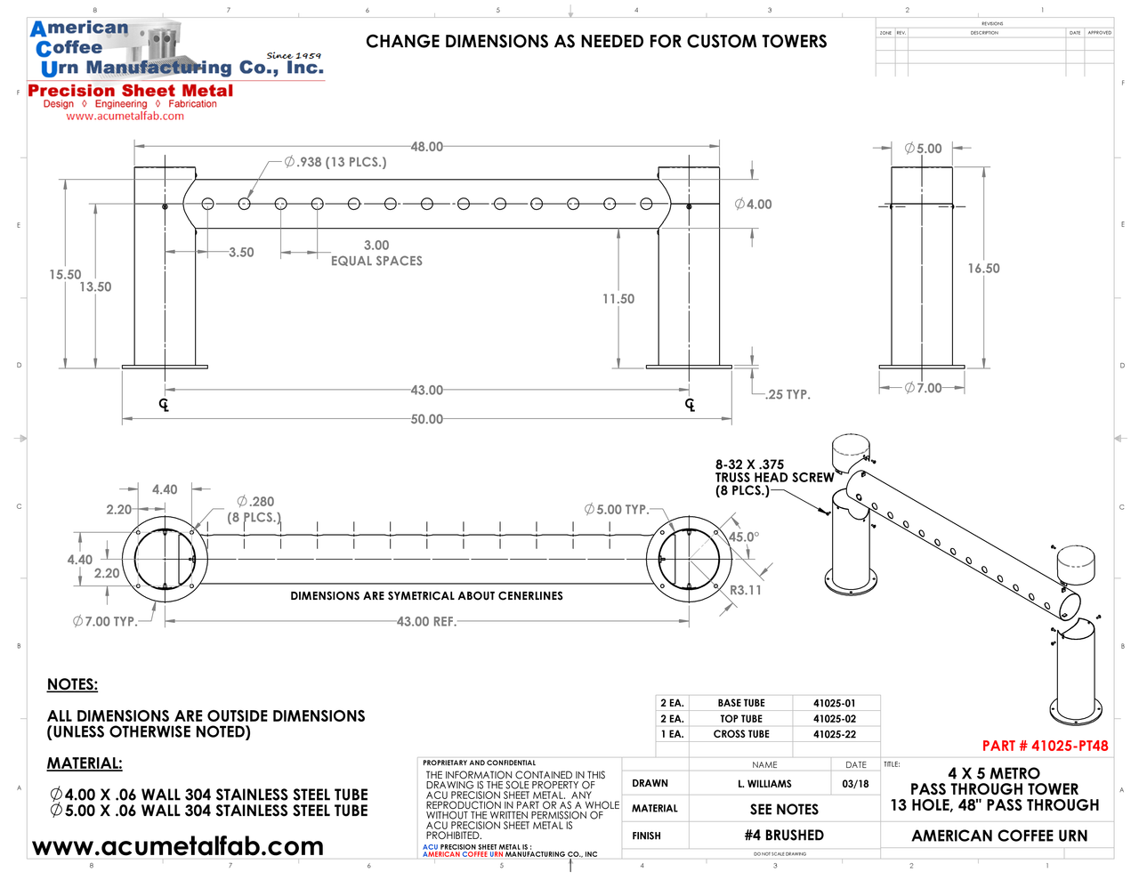4x5 Metro Pass "H" Through Tower 13 Faucet Holes | 48" Long | Stainless Steel #4