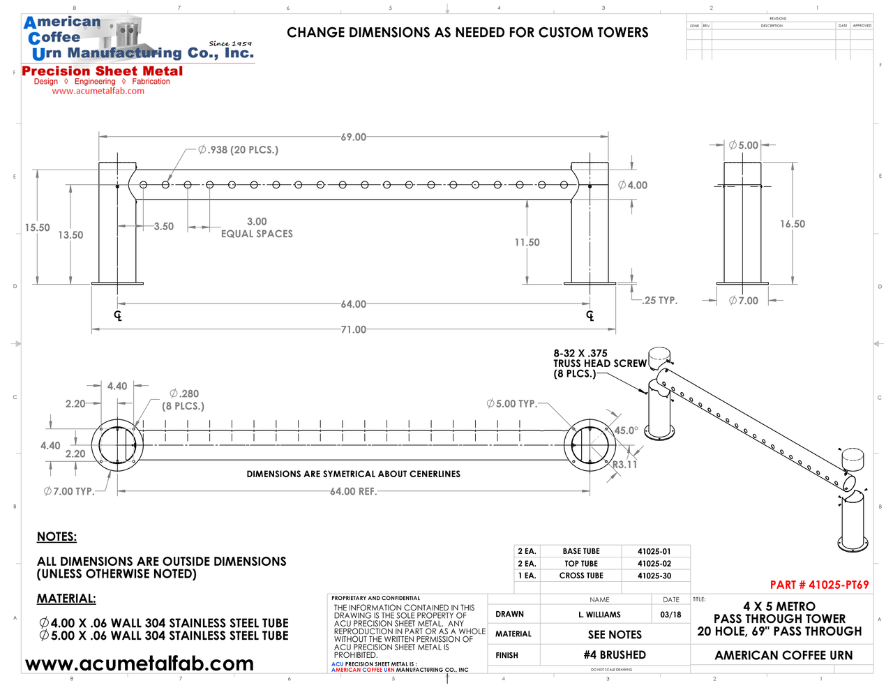 4x5 Metro "H" Pass Through Tower 20 Faucet Holes | 69" Long | SS#4