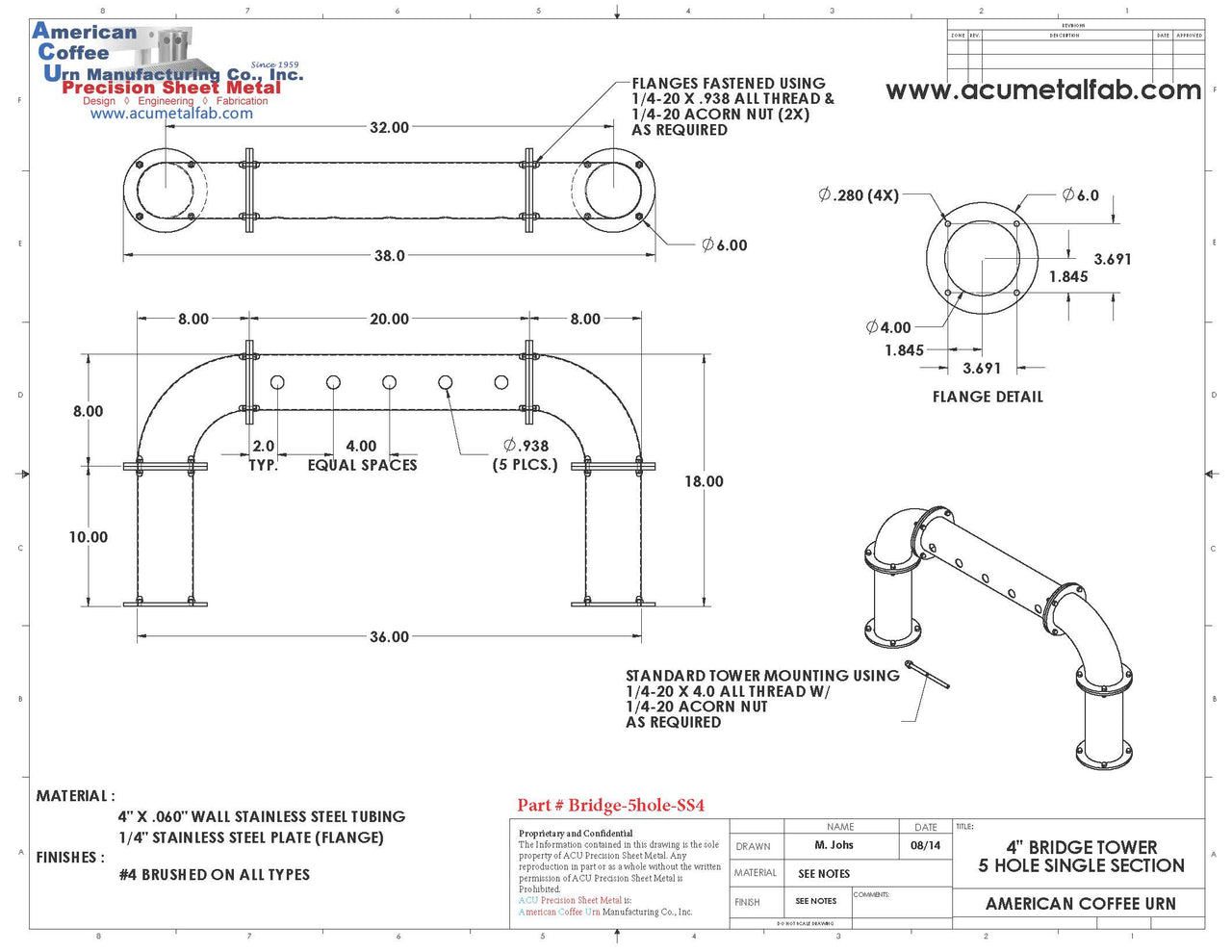 Draft Beer Bridge Tower | 5 Faucet Holes | Stainless Steel