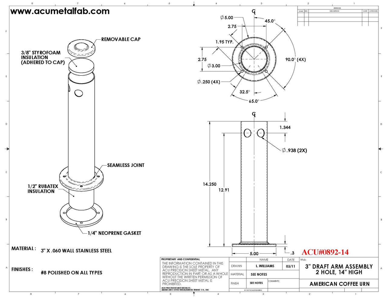 3" X 14" Tall | 2 Faucet Draft Beer Tower Column Tower | S/S # 8