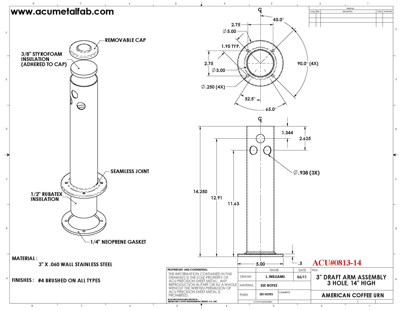 3" X 14" Tall | 3 Faucet Draft Beer Tower Column Tower | S/S # 4