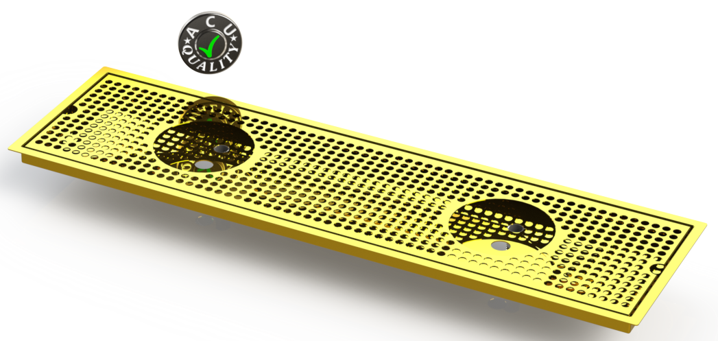 Flush Mount w/ Double Drain and Double Rinser Holes 8" X 30" X ¾" Drip Tray | Recessed | Brass