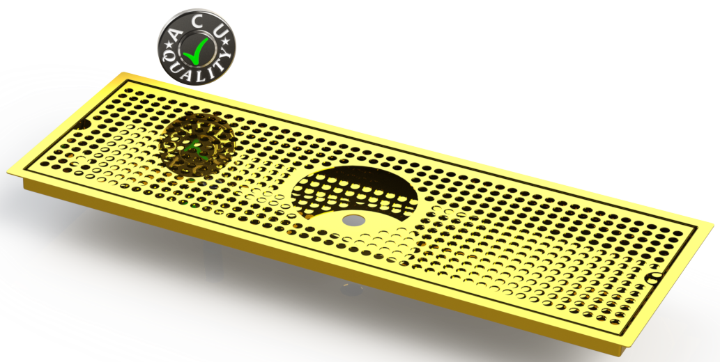 Flush Mount w/ Rinser Hole and Offset Drain 8" X 24" X ¾" Drip Tray | Recessed | Brass