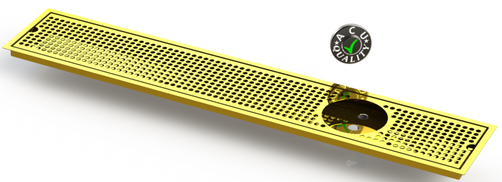 Flush Mount w/ Right Drain and Rinser Hole 6" X 36" X ¾" Drip Tray | Recessed | Brass