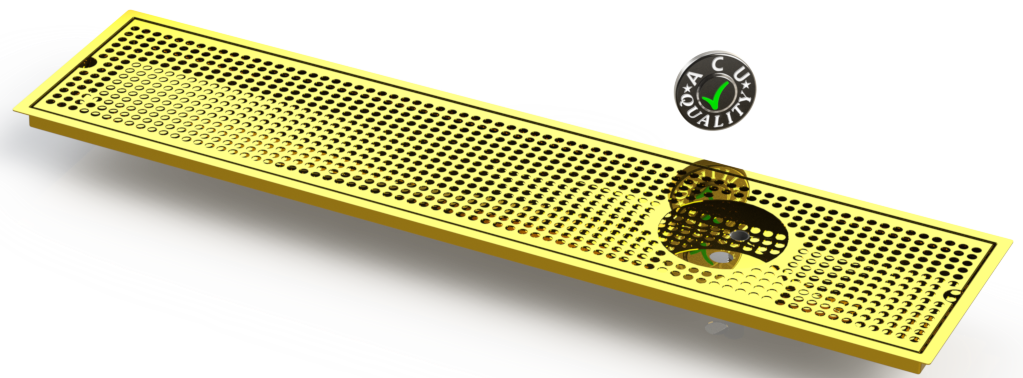 Flush Mount w/ Right Drain and Rinser Hole 8" X 36" X ¾" Drip Tray | Recessed | Brass