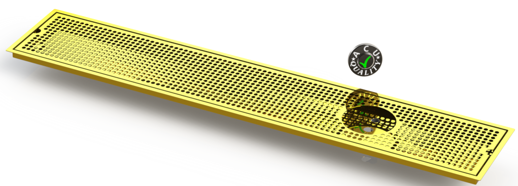 Flush Mount w/ Right Drain and Rinser Hole 8" X 45" X ¾" Drip Tray | Recessed | Brass