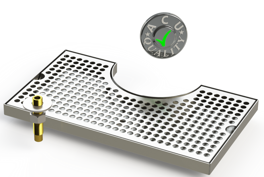 Surface Mount Drip Tray with Cut Out and Drain | 8" X 30" X ¾" | 6" Flange | SS #4