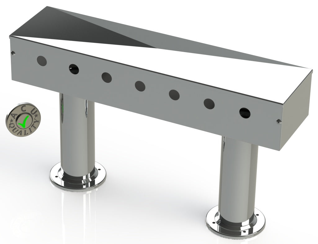 Draft Beer T- Tower |3" Double Pedestal |24" Box 7 Hole Face Plate | Mirror Finish - ACU Precision Sheet Metal