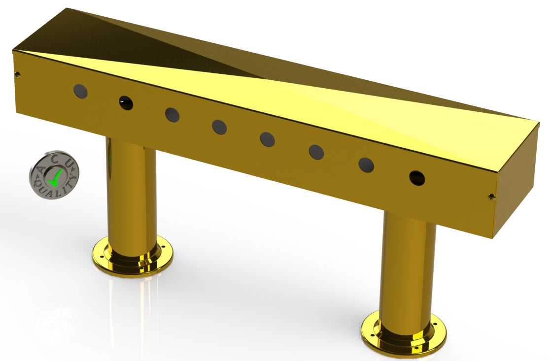 Draft Beer T- Tower |3" Double Pedestal |30" Box 8 Hole Face Plate | Brass - ACU Precision Sheet Metal
