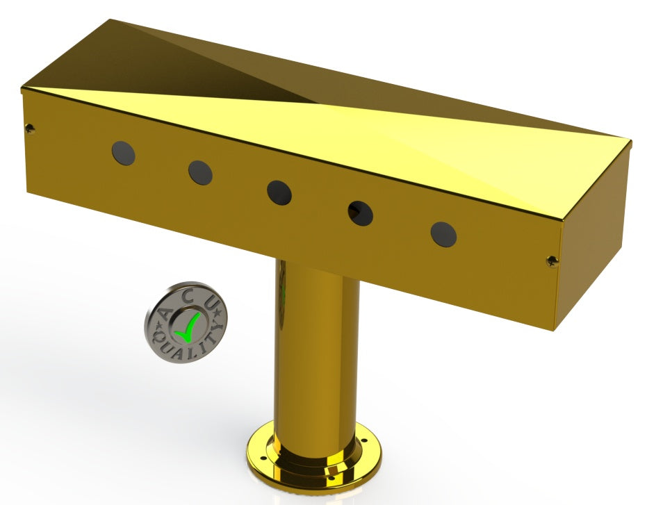 Draft Beer T-Tower | 3" Single Pedestal | 20" Box 5 Hole Face Plate | Brass - ACU Precision Sheet Metal