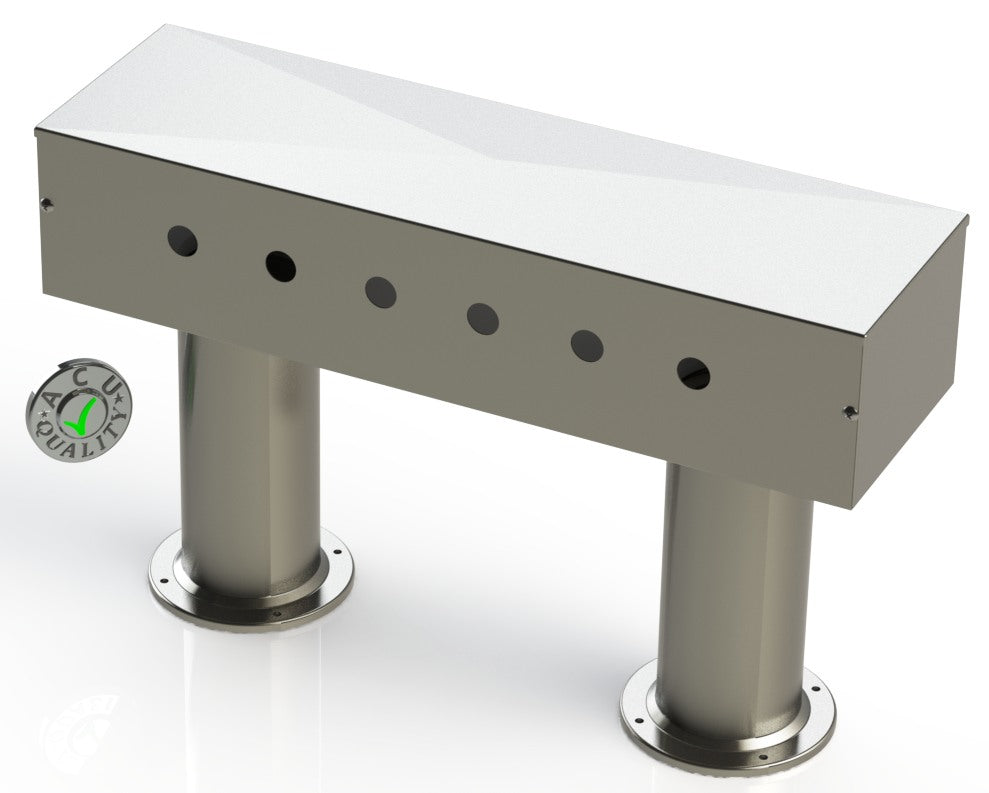 Draft Beer T-Tower | 4" Double Pedestal | 24" Box | 6 Hole Face Plate | S/S #4 - ACU Precision Sheet Metal