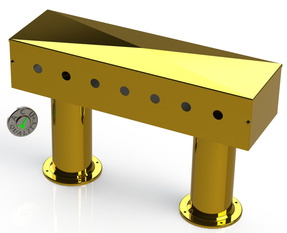 Draft Beer T-Tower | 4" Double Pedestal | 24" Box | 7 Hole Face Plate | Brass - ACU Precision Sheet Metal