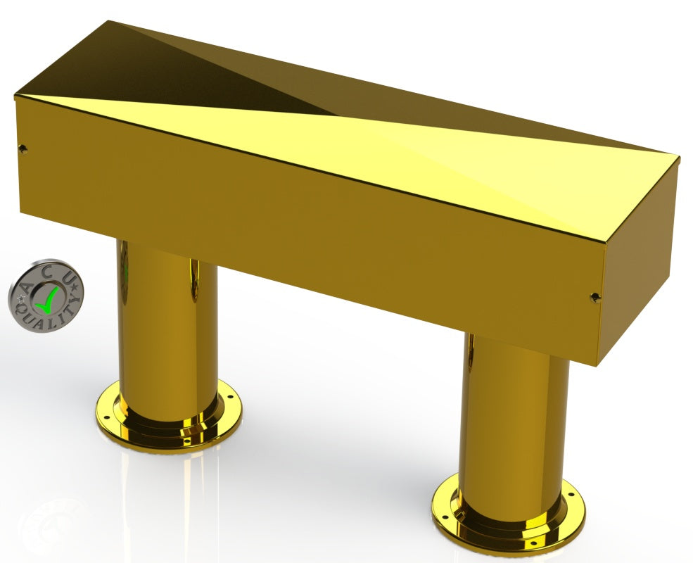 Draft Beer T-Tower | 4" Double Pedestal | 24" Box | No Hole Face Plate | Brass - ACU Precision Sheet Metal