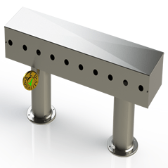 Draft Beer T-Tower | 4" Double Pedestal | 30" Box | 10 Faucet Hole | SS # 4 - ACU Precision Sheet Metal