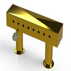 Draft Beer T-Tower | 4" Double Pedestal | 30" Box | 8 Faucet Hole | Brass - ACU Precision Sheet Metal