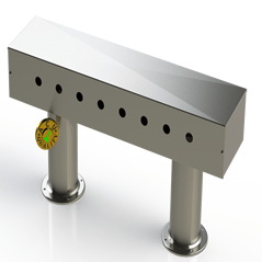 Draft Beer T-Tower | 4" Double Pedestal | 30" Box | 8 Faucet Hole | SS # 4 - ACU Precision Sheet Metal