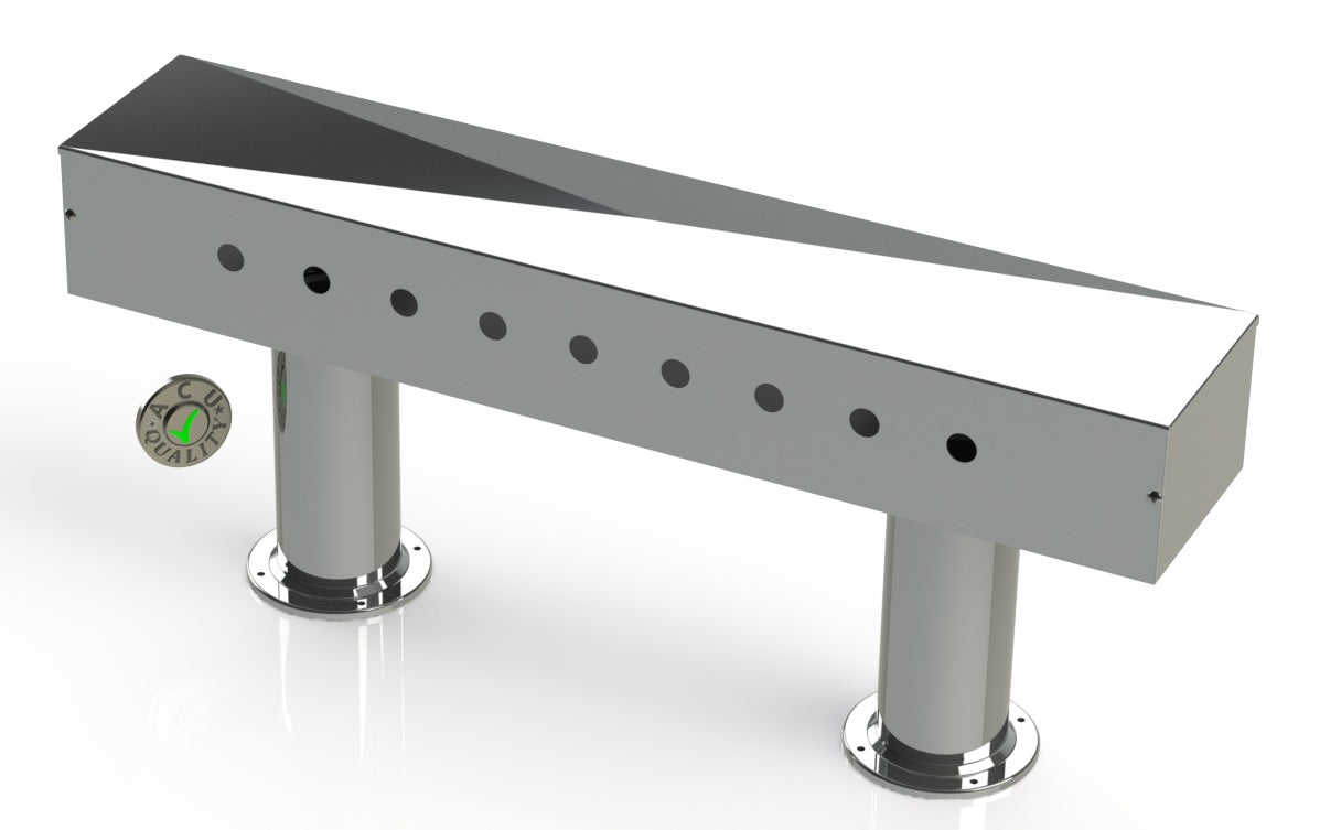 Draft Beer T-Tower | 4" Double Pedestal | 36" Box | 9 Hole Face Plate | SS # 8 - ACU Precision Sheet Metal