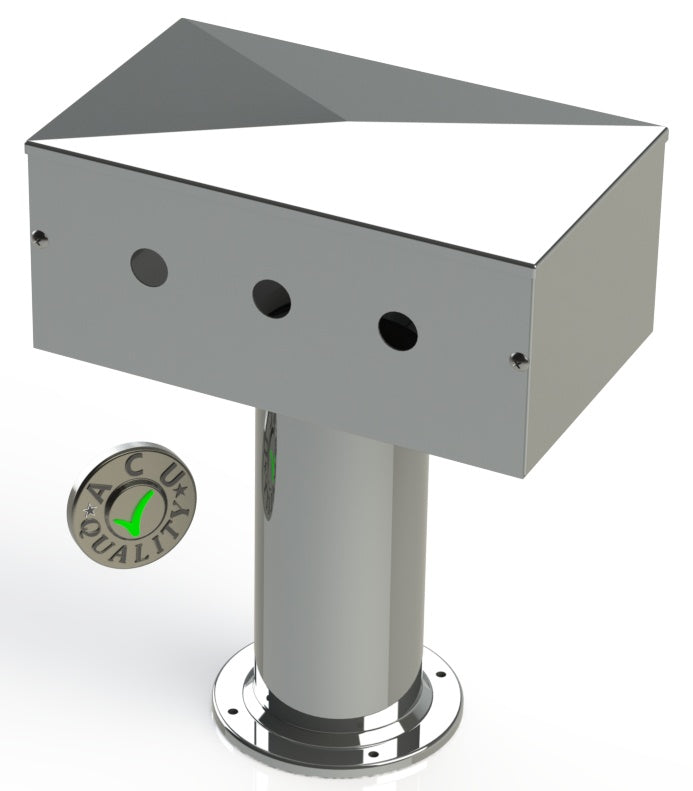 Draft Beer T-Tower | 4" Single Pedestal | 12" Box | 3 Hole Face Plate | S/S # 8 - ACU Precision Sheet Metal