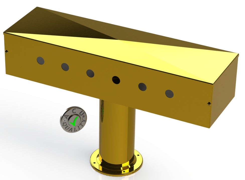 Draft Beer T- Tower |4" Single Pedestal |24" Box 6 Hole Face Plate | Brass - ACU Precision Sheet Metal