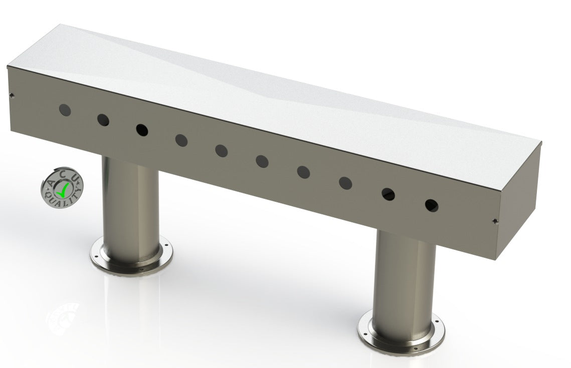 Draft Beer T-Tower |Double Pedestal| 36" Box| 10 Faucet Holes| SS #4 - ACU Precision Sheet Metal