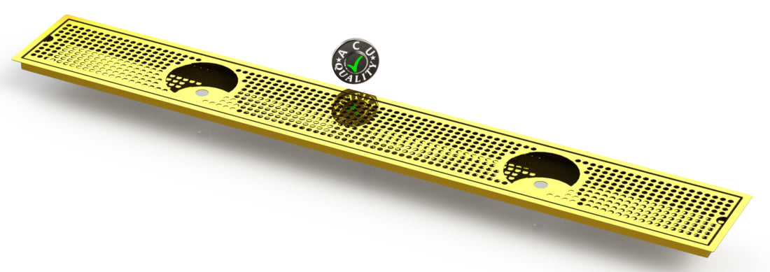 Flush Mount w/ Center Drain and Double Rinser Holes 6" X 48" X ¾" Drip Tray | Recessed | Brass