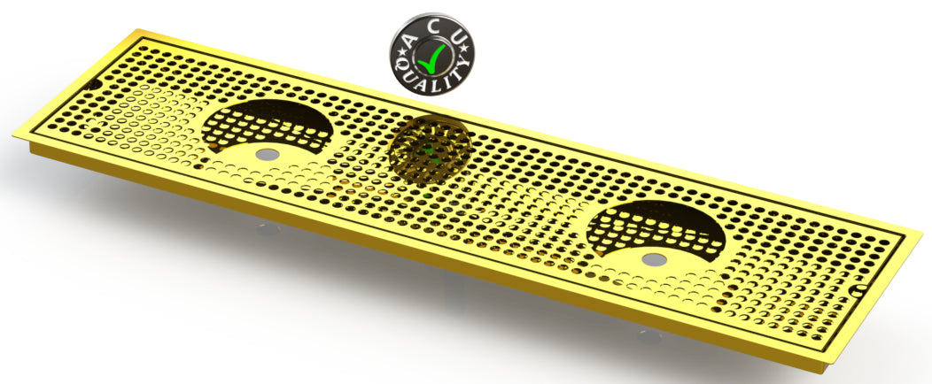 Flush Mount w/ Center Drain and Double Rinser Holes 8" X 30" X ¾" Drip Tray | Recessed | Brass