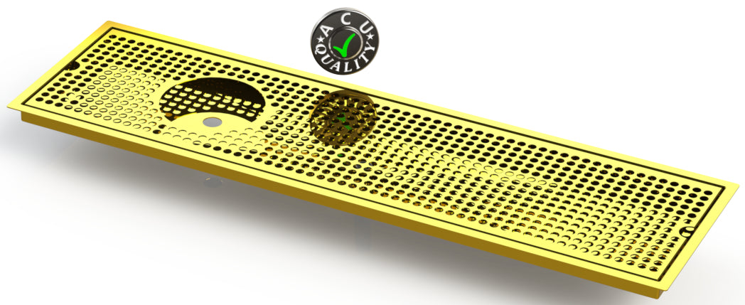 Flush Mount w/ Center Drain and Offset Rinser Hole 8" X 30" X ¾" Drip Tray | Recessed | Brass