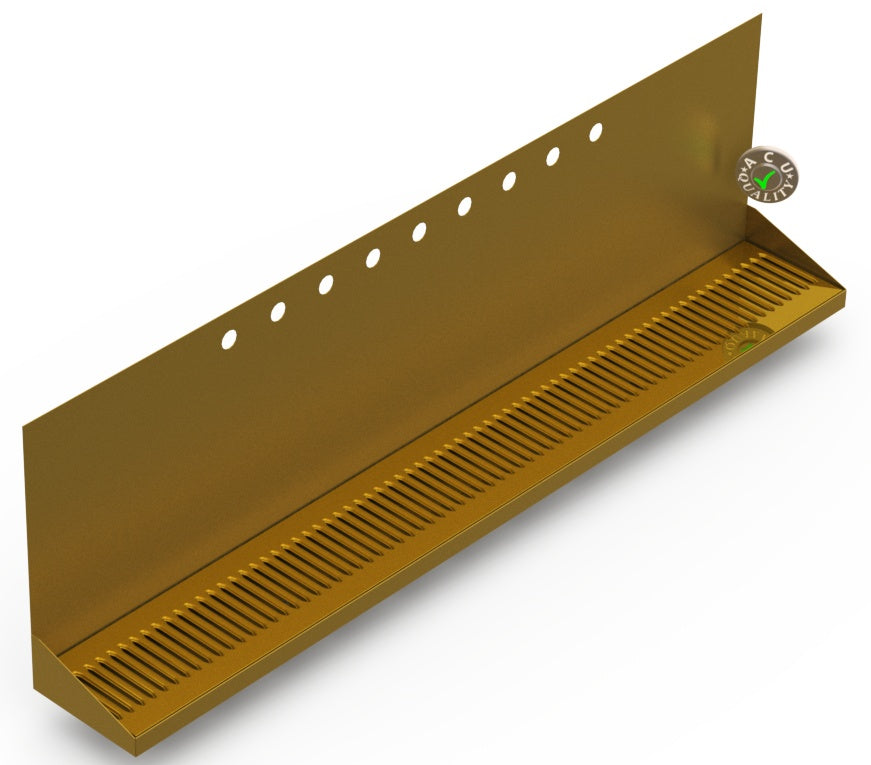 Wall Mount Drip Tray with Double Drains | 6-3/8" X 48" X 14" X 1" | Brass | 9 Faucet Holes - ACU Precision Sheet Metal