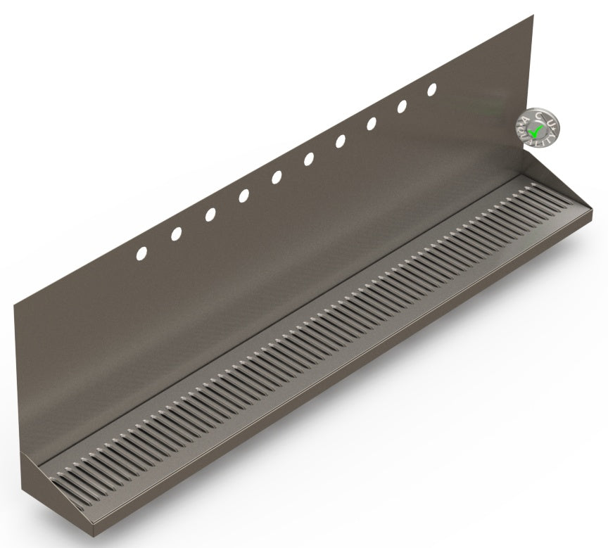 Wall Mount Drip Tray with Double Drains | 6-3/8" X 48" X 14" X 1" | S/S # 4 | 10 Faucet Holes - ACU Precision Sheet Metal