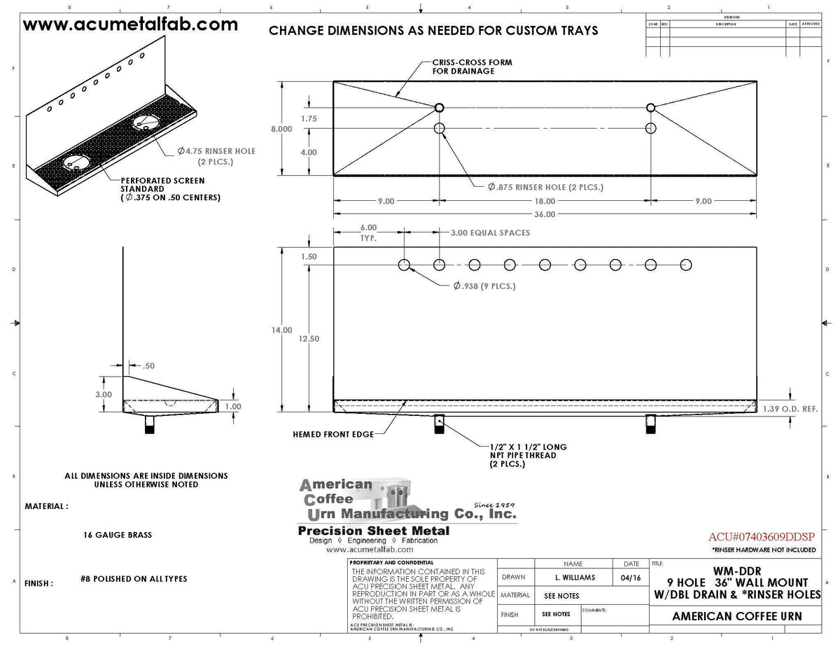 driptrayswallmountdriptraywithdoubledrainsandrinserholes8x