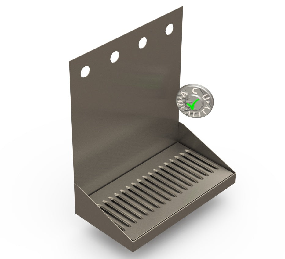 Wall Mount Drip Tray with Drain | 6-3/8" X 12" X 14" X 1" | S/S # 4 | 4 Faucet Holes - ACU Precision Sheet Metal