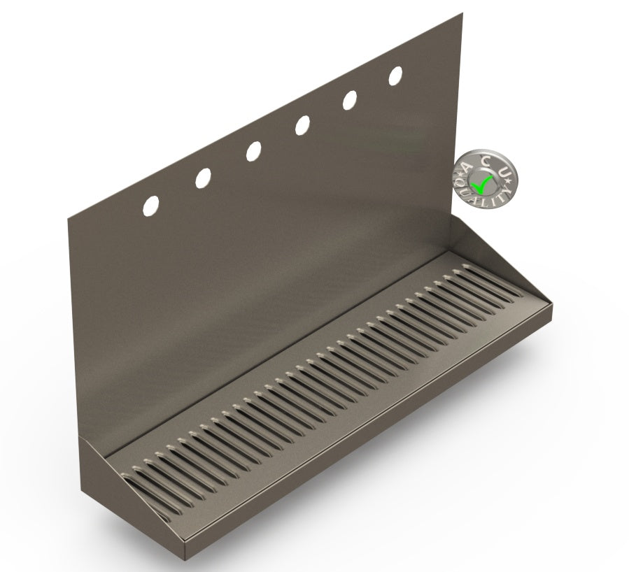 Wall Mount Drip Tray with Drain | 6-3/8" X 24" X 14" X 1" | S/S # 4 | 6 Faucet Holes - ACU Precision Sheet Metal