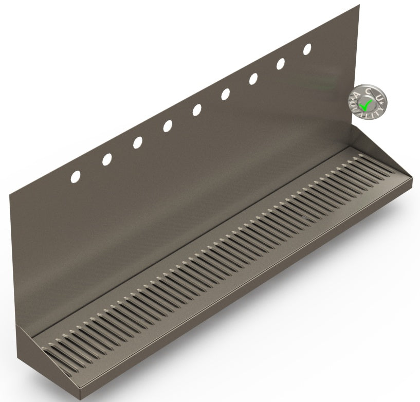 Wall Mount Drip Tray with Drain | 6-3/8" X 36" X 14" X 1" | S/S # 4 | 9 Faucet Holes - ACU Precision Sheet Metal
