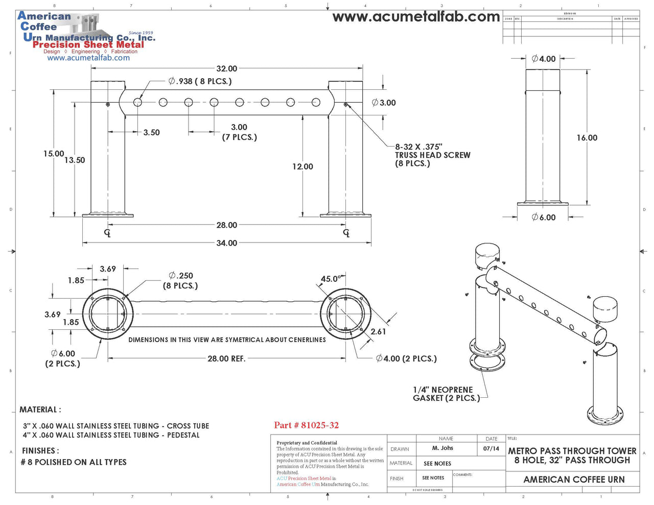 Metro Pass Through Tower 8 Faucet Holes | Mirror Stainless Steel