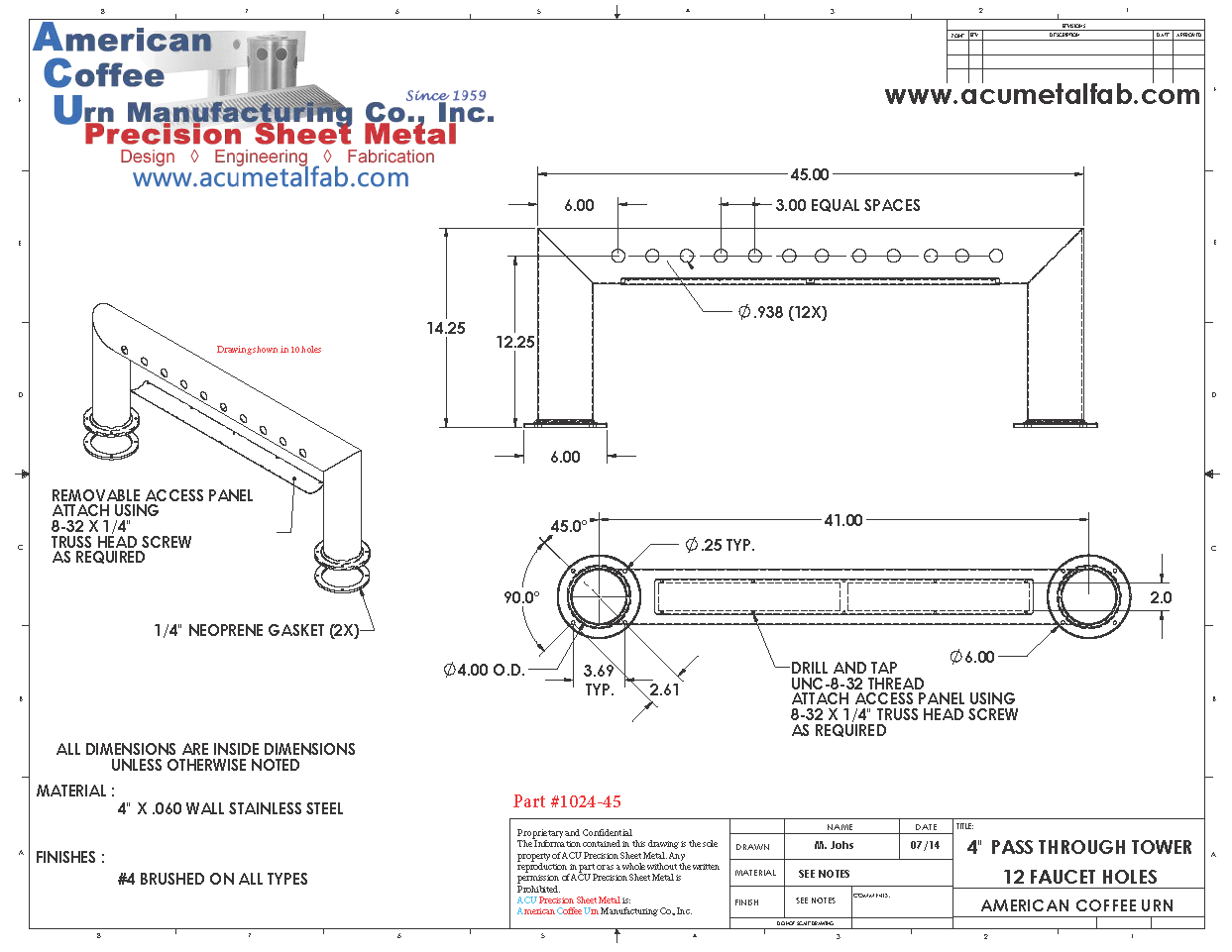 Draft Beer Pass Thru Tower |12 Faucet Holes (45" Long) | S/S #4