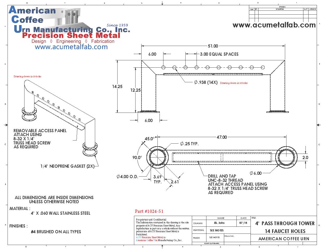Draft Beer Pass Thru Tower |14 Faucet Holes (51" Long) | S/S #4