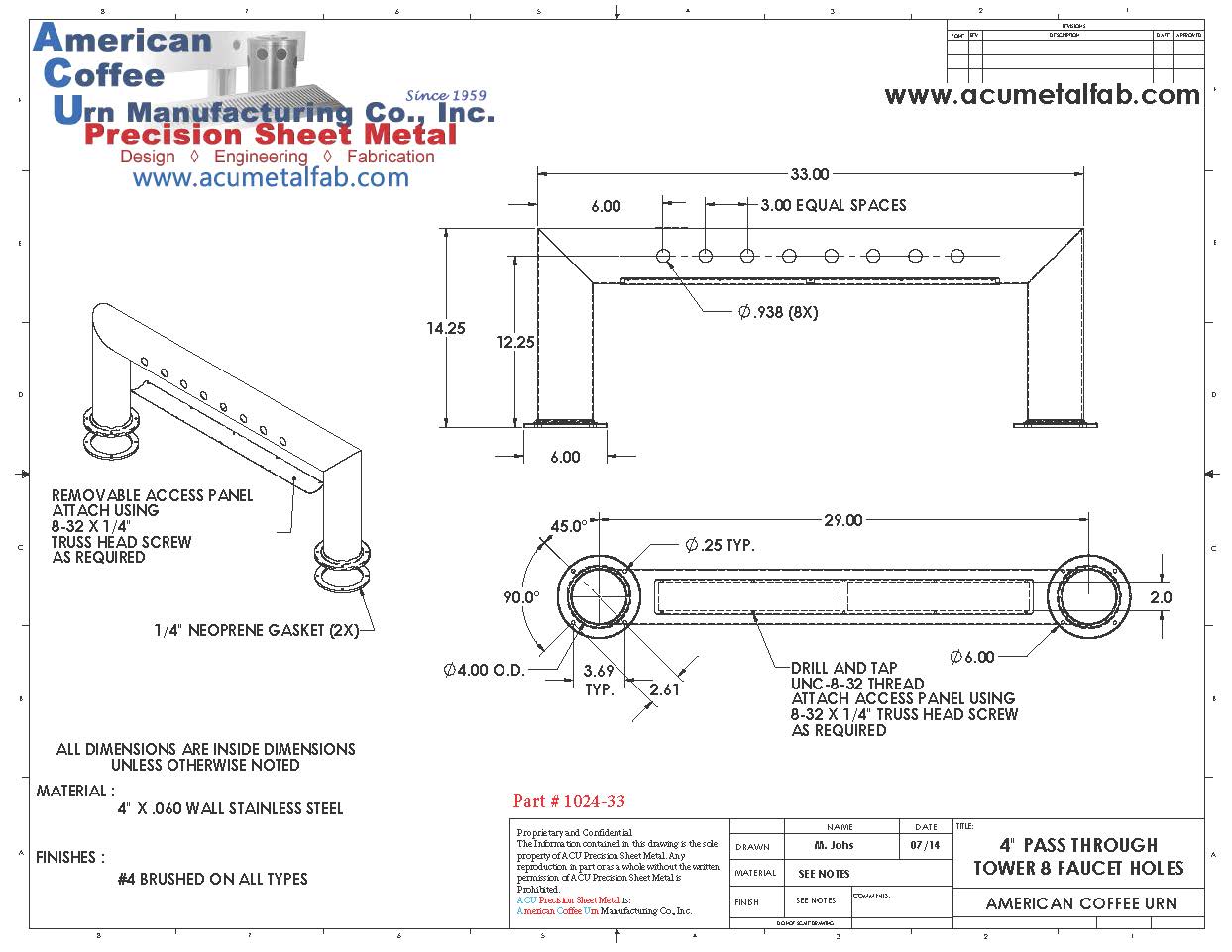 Draft Beer Pass Thru Tower | 8 Faucet Holes (33" Long) | S/S # 4