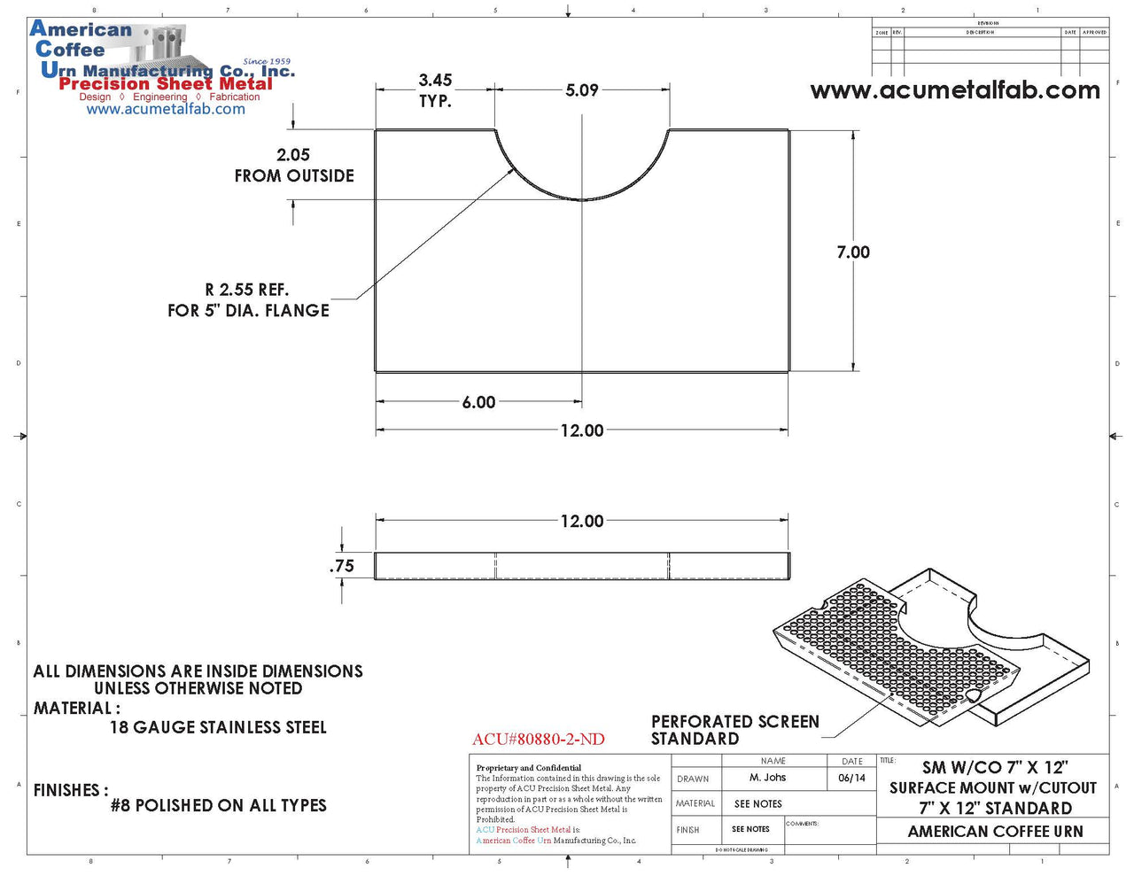 Cut Out Surface Mount Drip Tray | 7” X 12”| 3" Column Tower | Mirror Stainless | No Drain