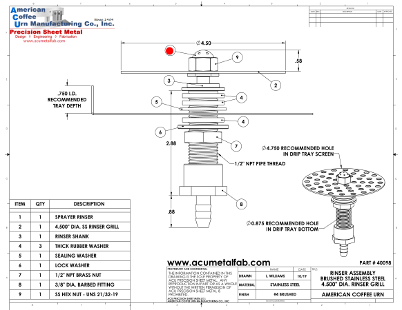 Replacement Stainless Steel Hex Nut for Glass Rinser