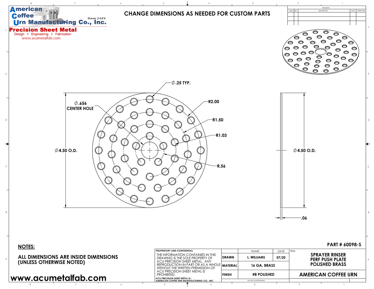 Replacement Brass #8 Mirror Finish Perforated Push Plate