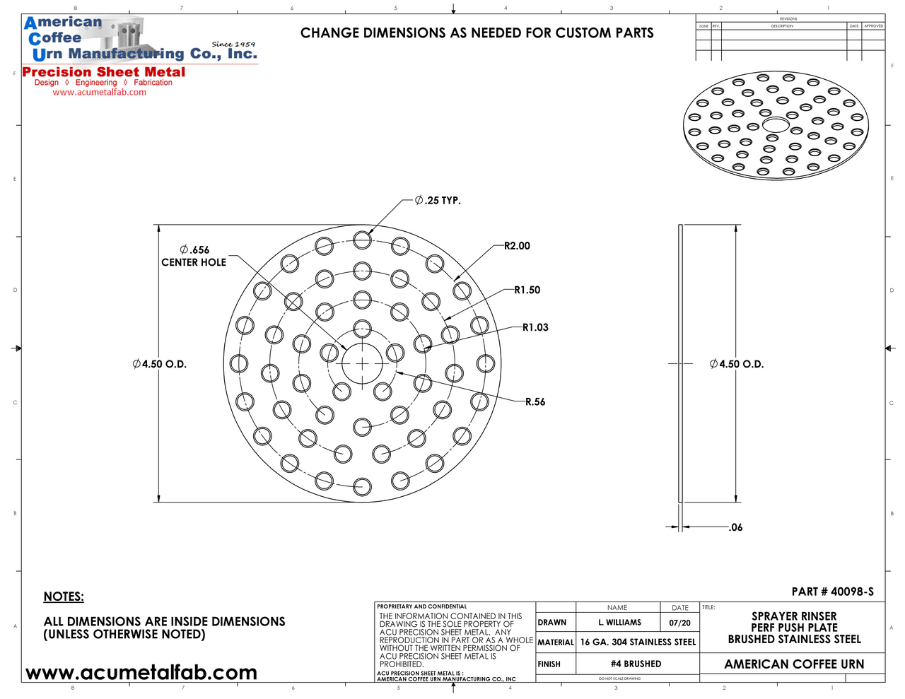 Replacement Stainless Steel #4 Brushed Perforated Push Plate