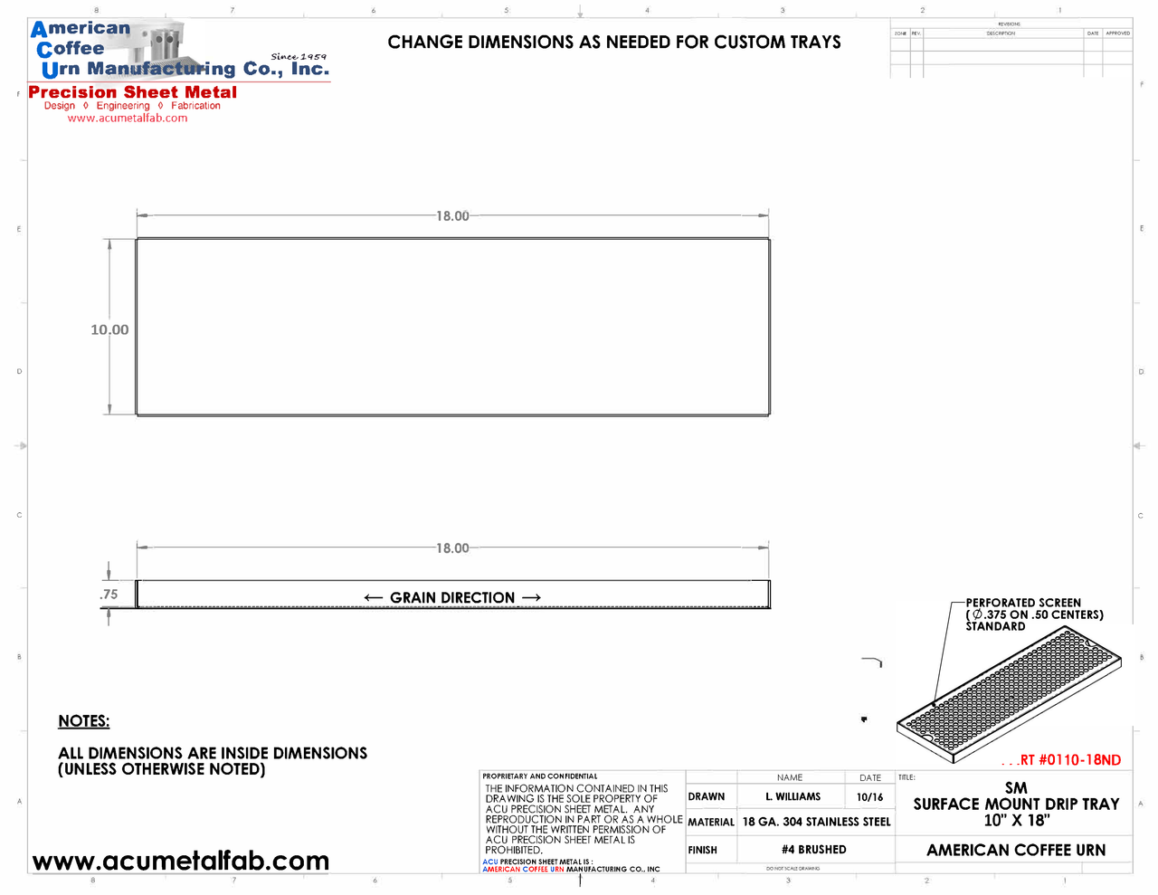 10" X 18" Surface Mount Drip Tray | No Drain | S/S#4