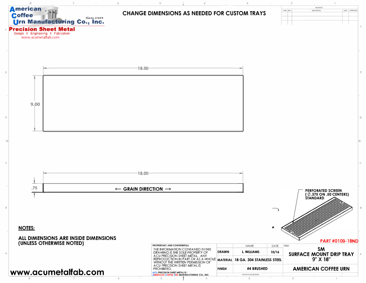 9" X 18" Surface Mount Drip Tray | No Drain | S/S#4