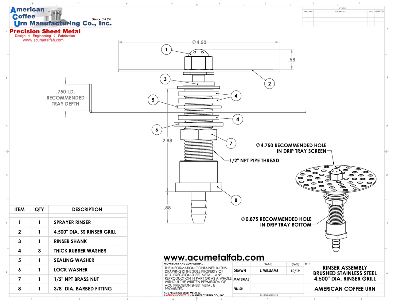 Replacement Open/ Close Shaft for Glass Rinser