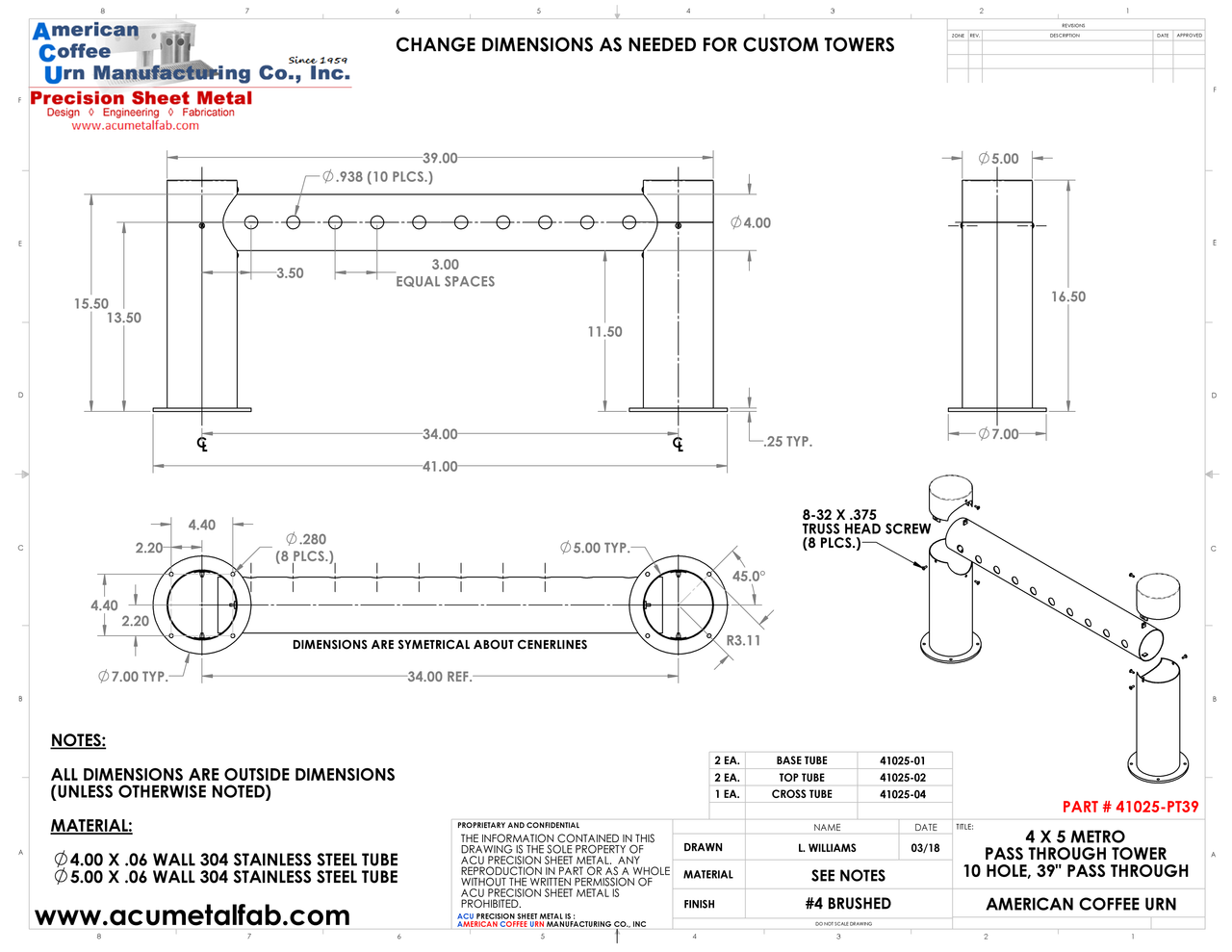 4x5 Metro Pass "H" Through Tower 10 Faucet Holes | 39" Long | Stainless Steel #4