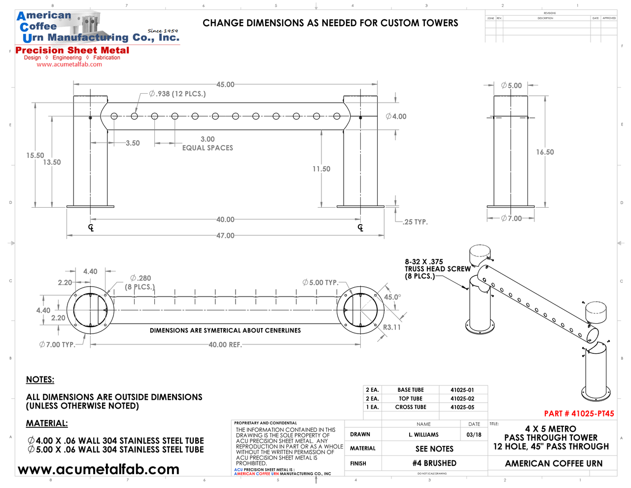 4x5 Metro Pass "H" Through Tower 12 Faucet Holes | 45" Long | Stainless Steel #4
