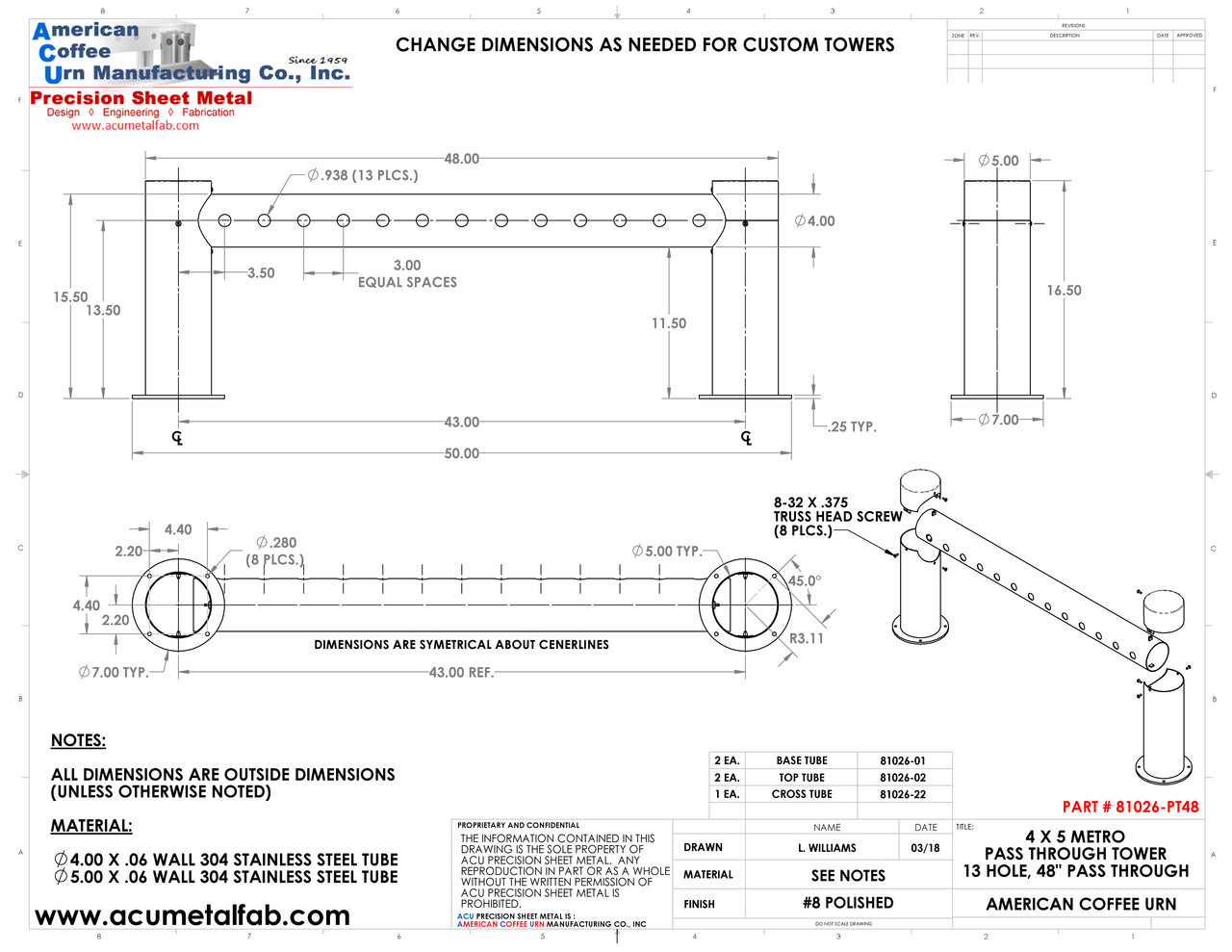 4x5 Metro Pass "H" Through Tower 13 Faucet Holes | 48" Long | Polished Stainless Steel #8